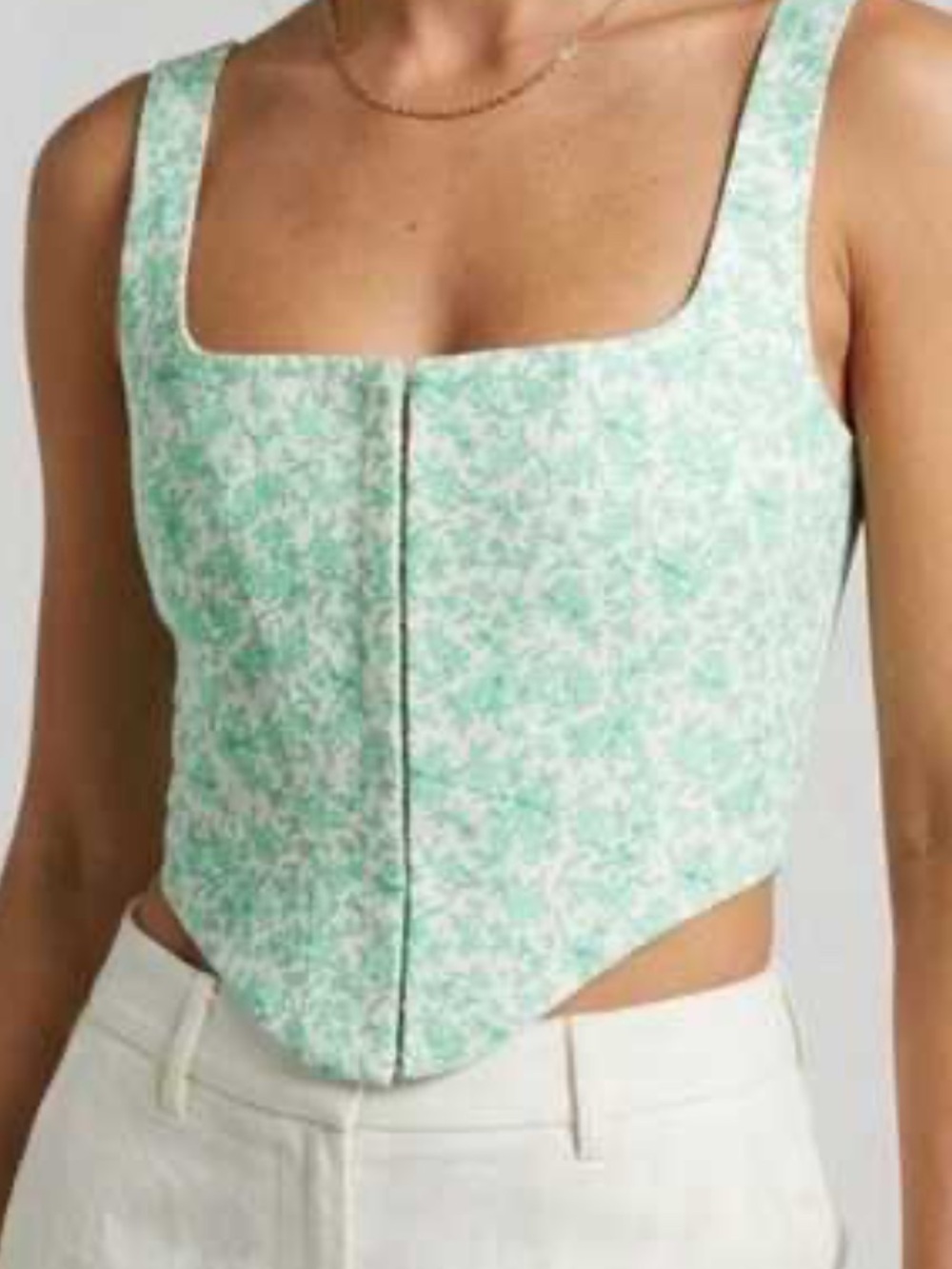Zara Mint Green Floral Corset-Style Camisole